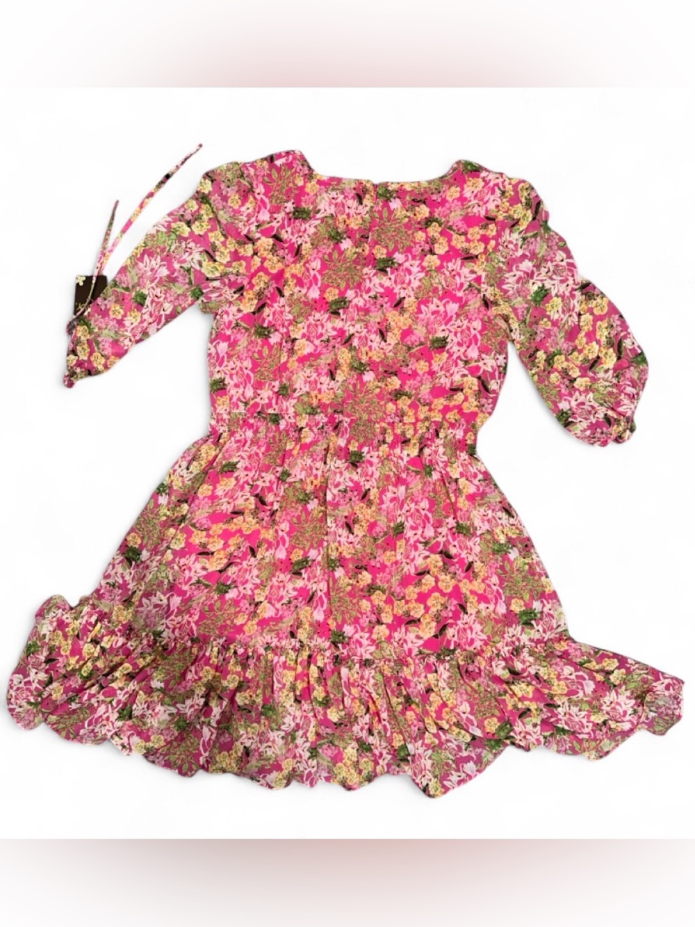 NWT Taylor Pink Floral V-Neck Ruffle Mini Dress 3/4 Sleeves - Picture 4 of 8